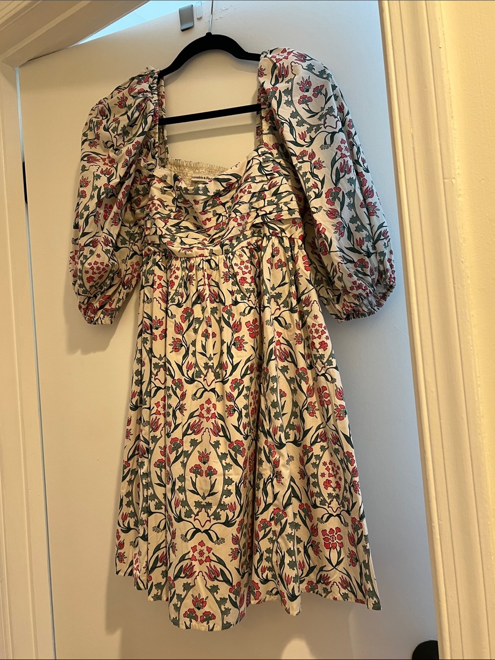 Abercrombie & Fitch Ivory Mini Dress with Green and Red Floral Print